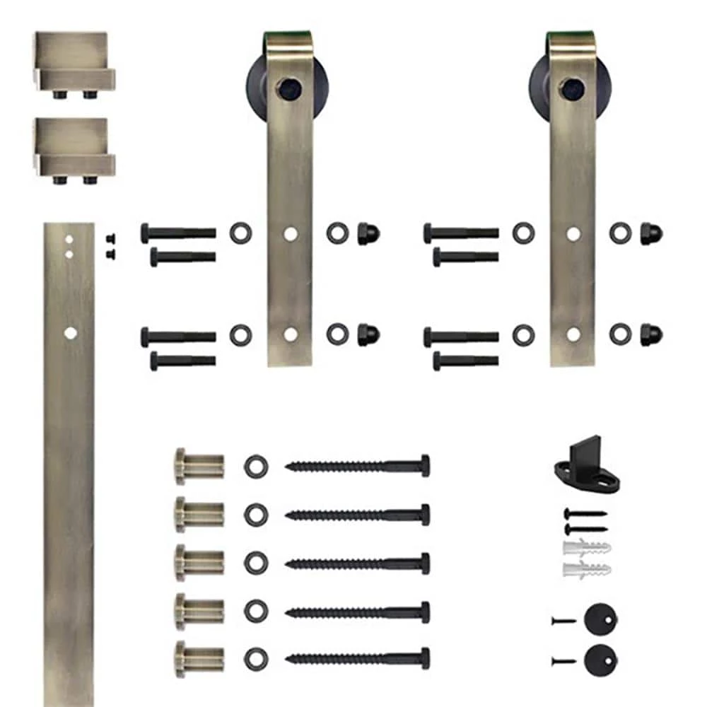 Quiet Glide 78-3/4 in. Antique Brass Sliding Barn Door Hardware and Track Kit 4 Quiet Glide 78-3/4 in. Antique Brass Sliding Barn Door Hardware and Track Kit - Image 2