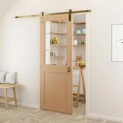 Quiet Glide 78-3/4 in. Soft Close Antique Brass Sliding Barn Door Hardware and Track Kit