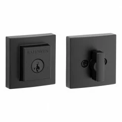 Baldwin Prestige Spyglass Matte Black Square Single Cylinder Deadbolt Featuring SmartKey Security -Baldwin Sales Store baldwin deadbolts 380sdb514smtcpr 4f 1000