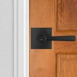 Baldwin Prestige Spyglass Matte Black Entry Door Handle Featuring SmartKey Security with Microban Antimicrobial Technology -Baldwin Sales Store baldwin entry door handles 354splsqr514smt 1d 1000