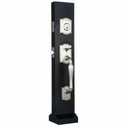 Baldwin Prestige Wesley Single Cylinder Satin Nickel Exterior Door Handleset with Alcott Entry Door Knob feat SmartKey Security