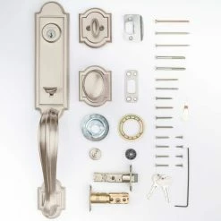 Baldwin Prestige Avendale Single Cylinder Satin Nickel Door Handleset with Arch Rose Carnaby Door Knob feat SmartKey Security -Baldwin Sales Store baldwin knob handlesets 91800 039 44 1000