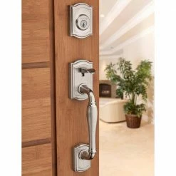 Baldwin Prestige Wesley Single Cylinder Satin Nickel Door Handleset with Alcott Door Knob Featuring SmartKey Security -Baldwin Sales Store baldwin knob handlesets 91800 042 1f 1000