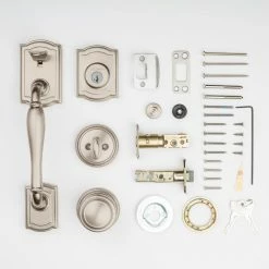 Baldwin Prestige Wesley Single Cylinder Satin Nickel Door Handleset with Alcott Door Knob Featuring SmartKey Security -Baldwin Sales Store baldwin knob handlesets 91800 042 66 1000