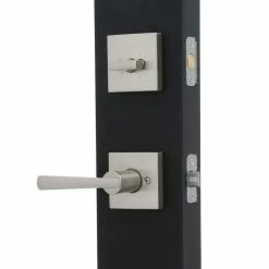 Baldwin Prestige Spyglass Single Cylinder Satin Nickel Door Handleset Featuring SmartKey Security -Baldwin Sales Store baldwin lever handlesets 180sphxspl sqr 15 smt cp 40 1000