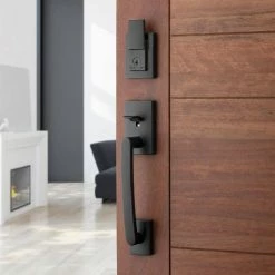 Baldwin Prestige Spyglass Matte Black Single Cylinder Door Handleset with Square Spyglass Door Handle Feat SmartKey Security -Baldwin Sales Store baldwin lever handlesets 180sphxspl514 1f 1000