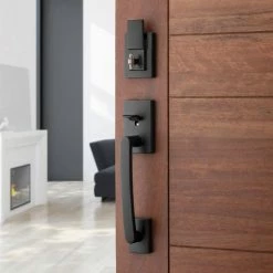 Baldwin Prestige Spyglass Matte Black Single Cylinder Door Handleset with Square Spyglass Door Handle Feat SmartKey Security -Baldwin Sales Store baldwin lever handlesets 180sphxspl514 44 1000