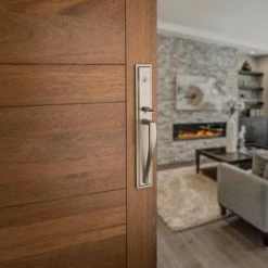 Baldwin Torrey Pines Satin Nickel Low Profile Single Cylinder Entry Door Handleset w/ Torrey Door Handle feat SmartKey Security -Baldwin Sales Store baldwin lever handlesets 180tpextol15slb 4f 1000