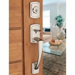 Baldwin Prestige Nautica Single Cylinder Satin Nickel Door Handleset with Tobin Door Handle Featuring SmartKey Security -Baldwin Sales Store baldwin lever handlesets 91800 036 1f 1000