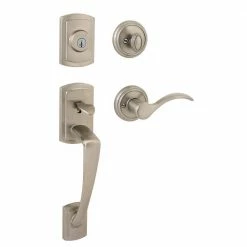 Baldwin Prestige Nautica Single Cylinder Satin Nickel Door Handleset with Tobin Door Handle Featuring SmartKey Security