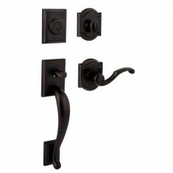 Baldwin Sales Store 3 Baldwin Prestige Pistoria Single Cylinder Venetian Bronze Door Handleset w/ Arch Rose Madrina Door Handle Feat SmartKey Security