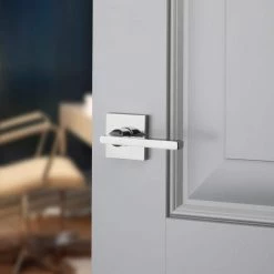 Baldwin Reserve Square Polished Chrome Universal Hall/Closet Door Handle with Contemporary Square Rose -Baldwin Sales Store baldwin passage door handles pssqucsr260 44 1000