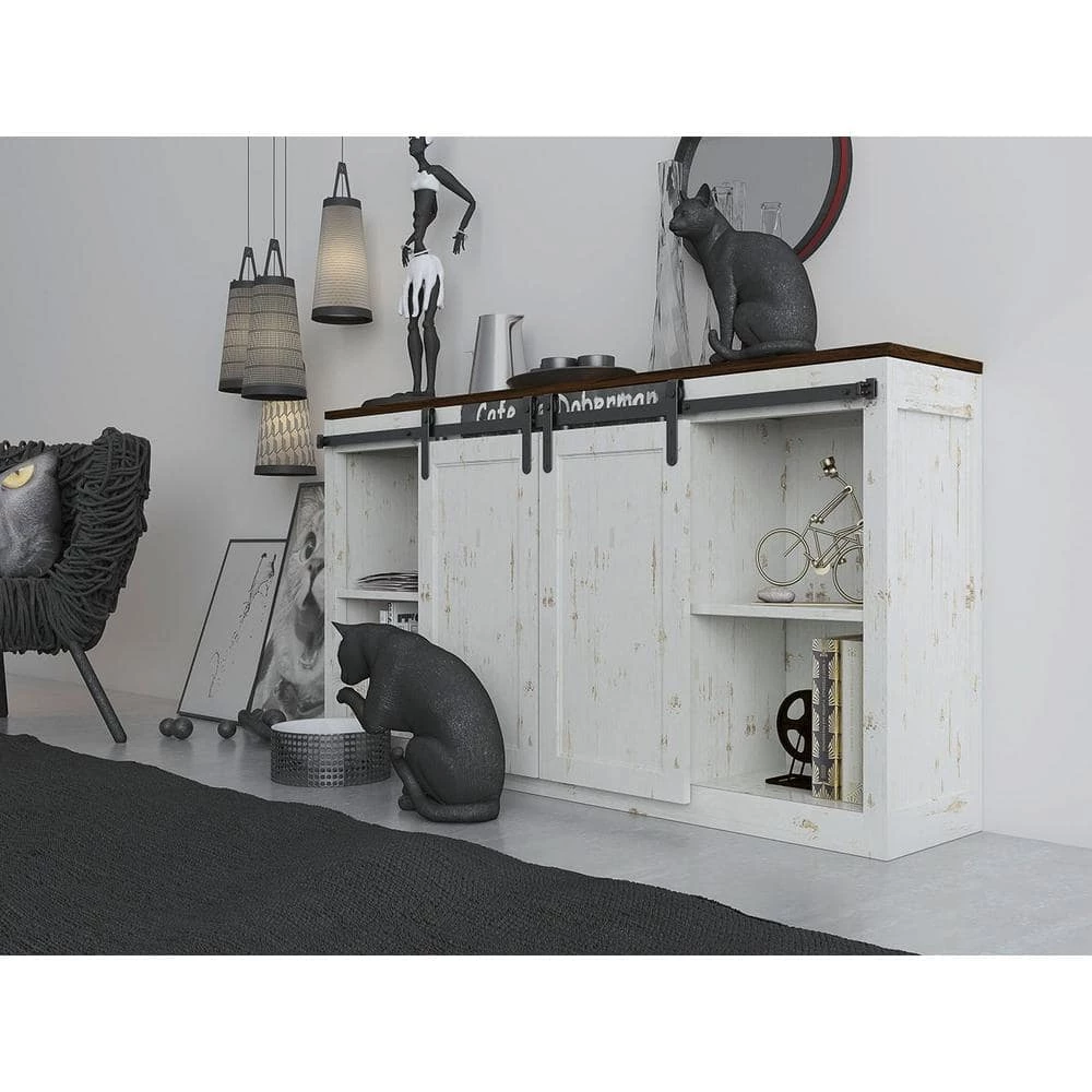 Quiet Glide 72 in. Black Miniature Hook Sliding Barn Door Hardware for Double Furniture Wood Doors 3 Quiet Glide 72 in. Black Miniature Hook Sliding Barn Door Hardware for Double Furniture Wood Doors