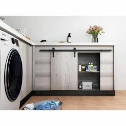 Quiet Glide 48 in. Black Miniature Spade Sliding Barn Door Hardware for Single Furniture Wood Doors