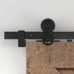 Quiet Glide 78-3/4 in. Top Mount Gear Black Rolling Barn Door Hardware Kit with 2-3/4 in. Wheel -Baldwin Sales Store black quiet glide barn door hardware nt 1400 10w tm 08 c3 1000