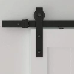 Quiet Glide 96 in. Black Sliding Barn Door Hardware and Track Kit