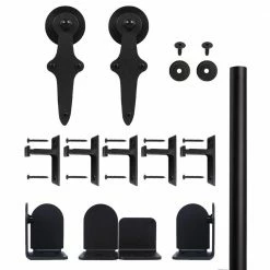 Quiet Glide 96 in. Wright Black Sliding Barn Door Round Track and Hardware Kit