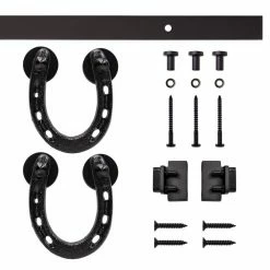 Quiet Glide 4 ft. Black Horseshoe Mini Sliding Sliding Barn Door Hardware Kit for Single Furniture Wood Doors