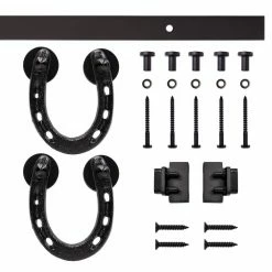 Quiet Glide 6 ft. Black Horseshoe Mini Sliding Barn Door Hardware Kit for Single Furniture Wood Doors