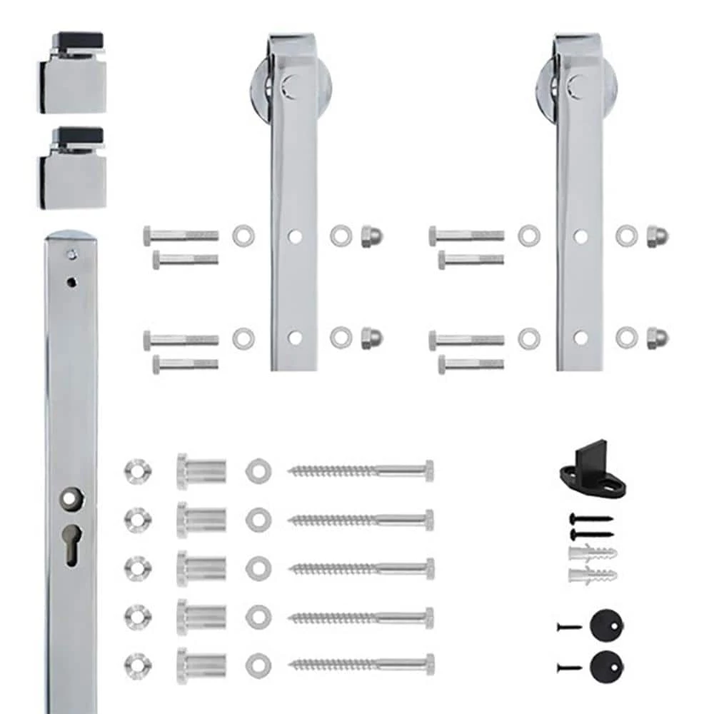 Quiet Glide 78-3/4 in. Chrome Sliding Barn Door Hardware and Track Kit 4 Quiet Glide 78-3/4 in. Chrome Sliding Barn Door Hardware and Track Kit - Image 2