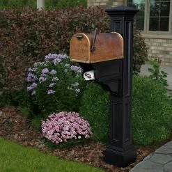 Mayne Charleston Plus Decorative Polyethylene Mailbox Post, Black -Baldwin Sales Store mayne mailbox posts stands 5846bk 4f 1000