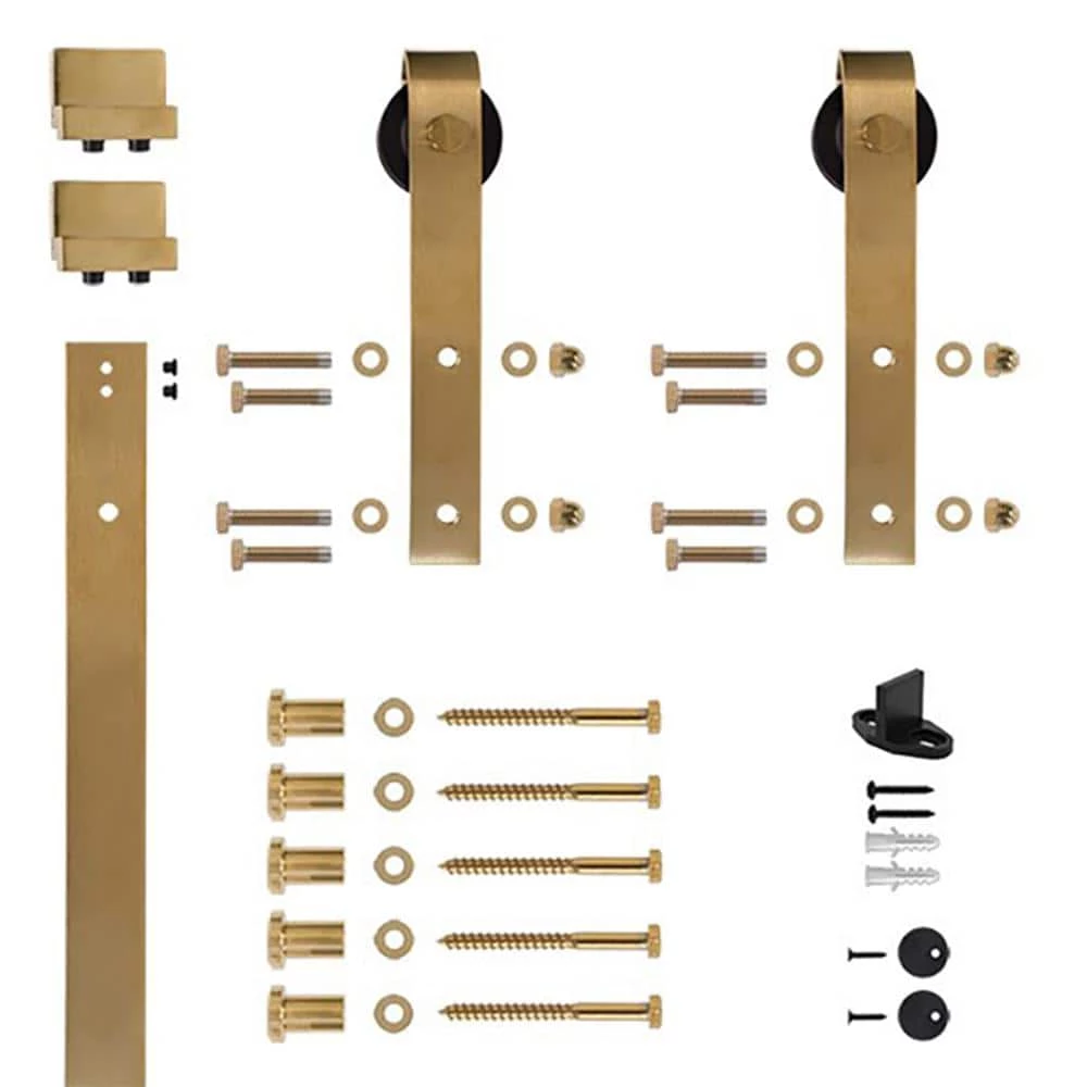 Quiet Glide 78-3/4 in. Satin Brass Sliding Barn Door Hardware and Track Kit 3 Quiet Glide 78-3/4 in. Satin Brass Sliding Barn Door Hardware and Track Kit - Image 2