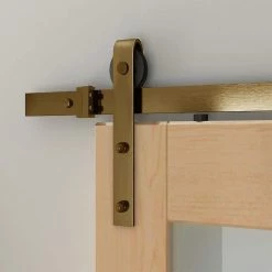 Quiet Glide 78-3/4 in. Soft Close Satin Brass Sliding Barn Door Hardware and Track Kit -Baldwin Sales Store satin brass quiet glide barn door hardware nt140009w06sc 1f 1000