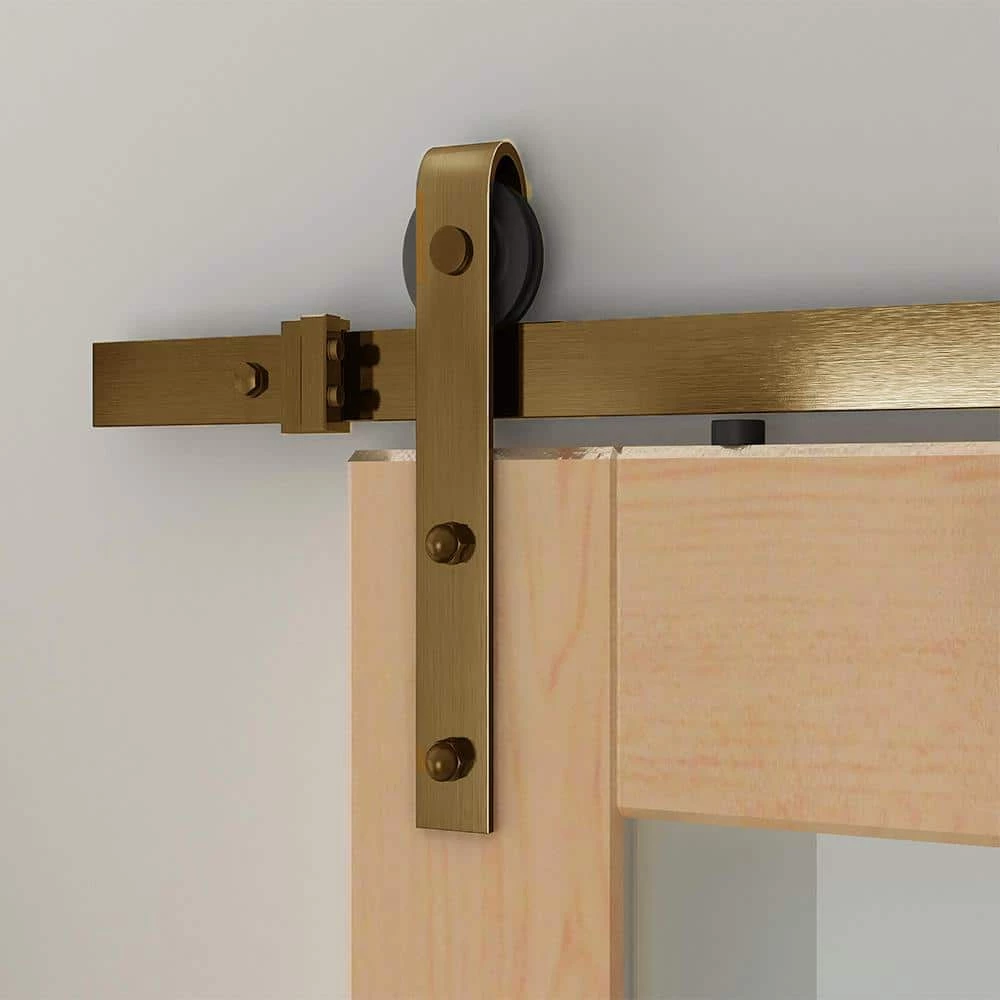 Quiet Glide 96 in. Satin Brass Sliding Barn Door Hardware and Track Kit 3 Quiet Glide 96 in. Satin Brass Sliding Barn Door Hardware and Track Kit