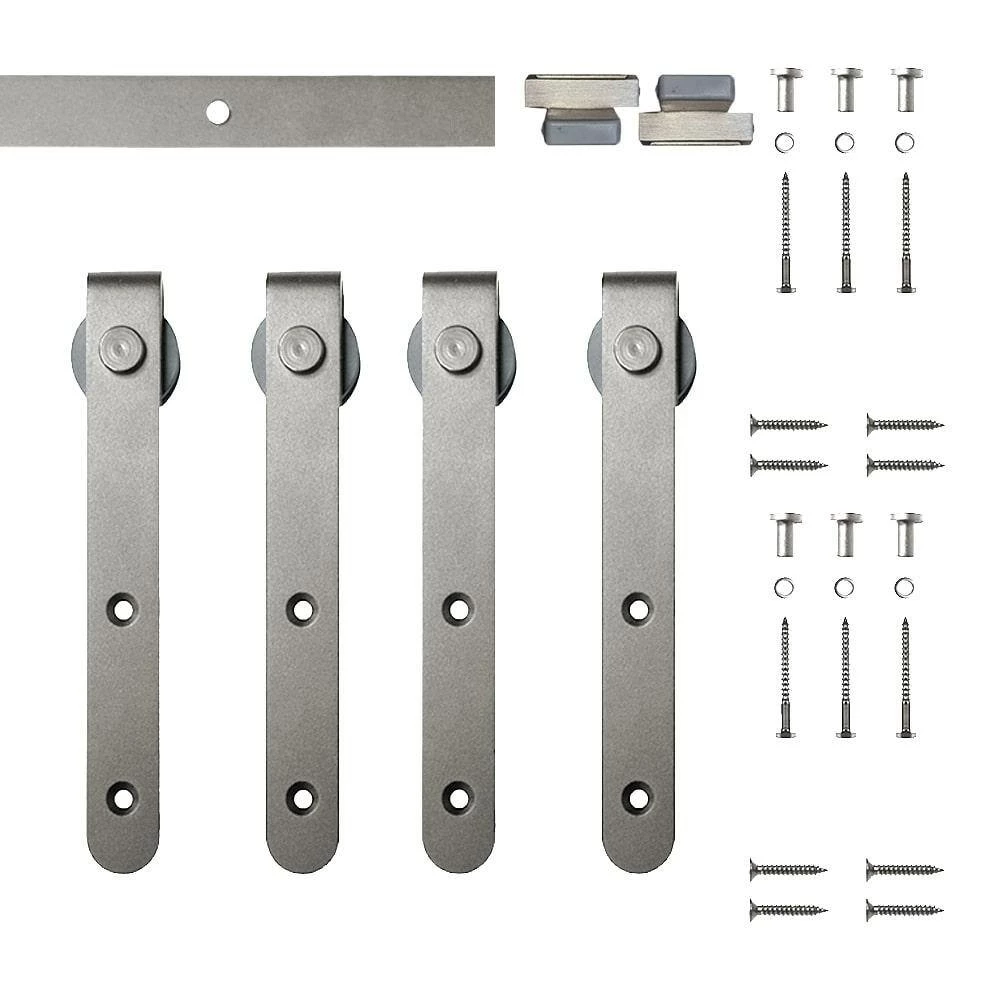 Quiet Glide 48 in. Satin Nickel Miniature Hook Sliding Barn Door Hardware for Double Furniture Wood Doors 4 Quiet Glide 48 in. Satin Nickel Miniature Hook Sliding Barn Door Hardware for Double Furniture Wood Doors - Image 2