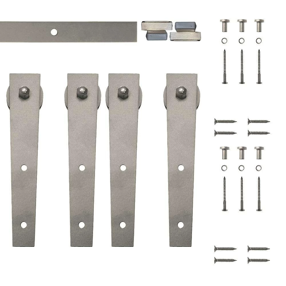 Quiet Glide 48 in. Satin Nickel Miniature Wedge Sliding Barn Door Hardware for Double Furniture Wood Doors 4 Quiet Glide 48 in. Satin Nickel Miniature Wedge Sliding Barn Door Hardware for Double Furniture Wood Doors - Image 2