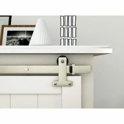 Quiet Glide 48 in. Satin Nickel Miniature Front Mount Sliding Barn Door Hardware for Double Furniture Wood Doors