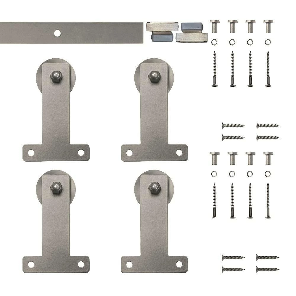 Quiet Glide 60 in. Satin Nickel Miniature Front Mount Sliding Barn Door Hardware for Double Furniture Wood Doors 4 Quiet Glide 60 in. Satin Nickel Miniature Front Mount Sliding Barn Door Hardware for Double Furniture Wood Doors - Image 2