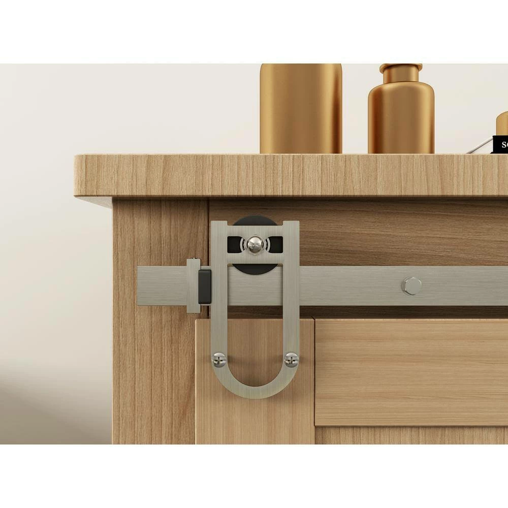 Quiet Glide 60 in. Satin Nickel Miniature Horseshoe Sliding Barn Door Hardware for Double Furniture Wood Doors 5 Quiet Glide 60 in. Satin Nickel Miniature Horseshoe Sliding Barn Door Hardware for Double Furniture Wood Doors - Image 3