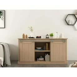 Quiet Glide 60 in. Satin Nickel Miniature Horseshoe Sliding Barn Door Hardware for Double Furniture Wood Doors