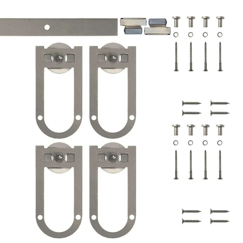 Quiet Glide 60 in. Satin Nickel Miniature Horseshoe Sliding Barn Door Hardware for Double Furniture Wood Doors 4 Quiet Glide 60 in. Satin Nickel Miniature Horseshoe Sliding Barn Door Hardware for Double Furniture Wood Doors - Image 2