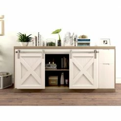 Quiet Glide 48 in. Satin Nickel Miniature Round Stick Mini Sliding Barn Door Hardware for Double Furniture Wood Doors