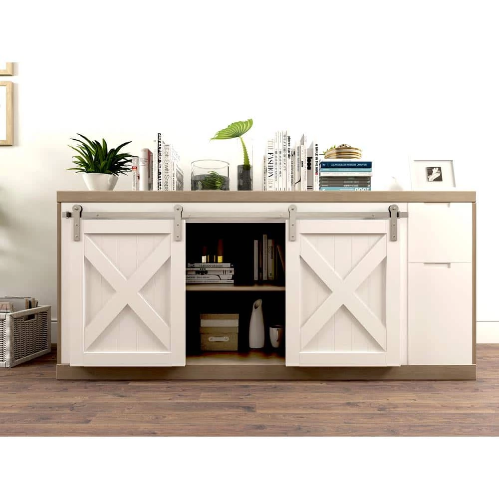 Quiet Glide 60 in. Satin Nickel Miniature Round Stick Mini Sliding Barn Door Hardware for Double Furniture Wood Doors 3 Quiet Glide 60 in. Satin Nickel Miniature Round Stick Mini Sliding Barn Door Hardware for Double Furniture Wood Doors