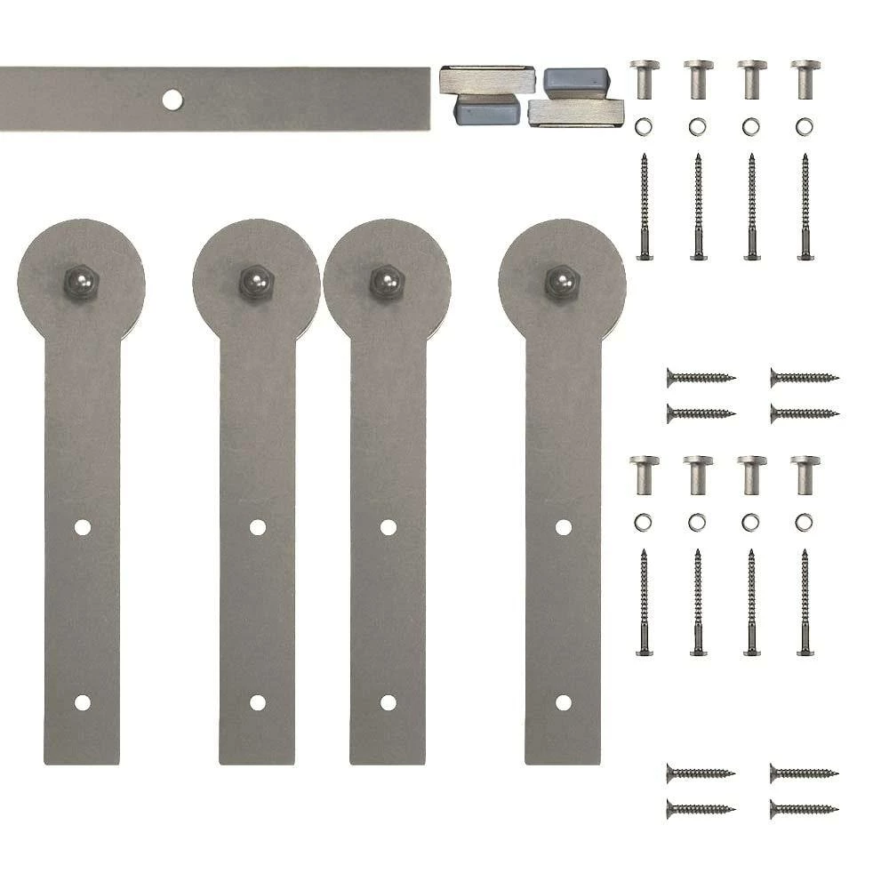 Quiet Glide 60 in. Satin Nickel Miniature Round Stick Mini Sliding Barn Door Hardware for Double Furniture Wood Doors 4 Quiet Glide 60 in. Satin Nickel Miniature Round Stick Mini Sliding Barn Door Hardware for Double Furniture Wood Doors - Image 2